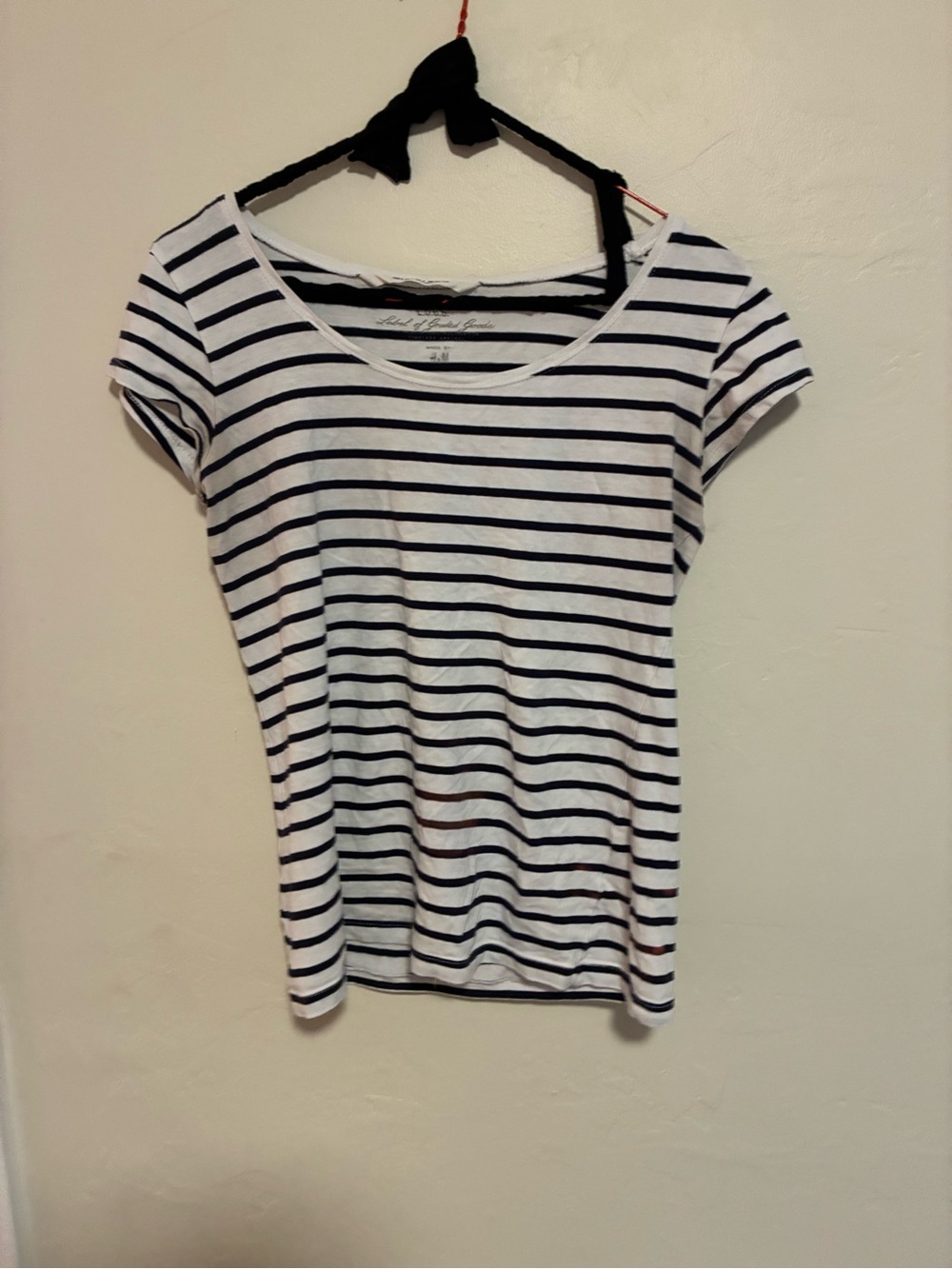 H&M White and Black Striped Scoop Neck Tee